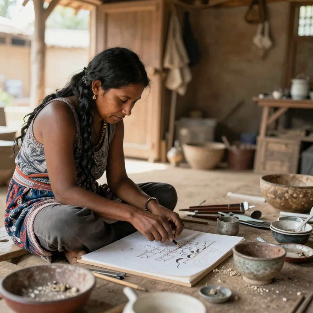 Artisan workshop with tools and materials arranged thoughtfully